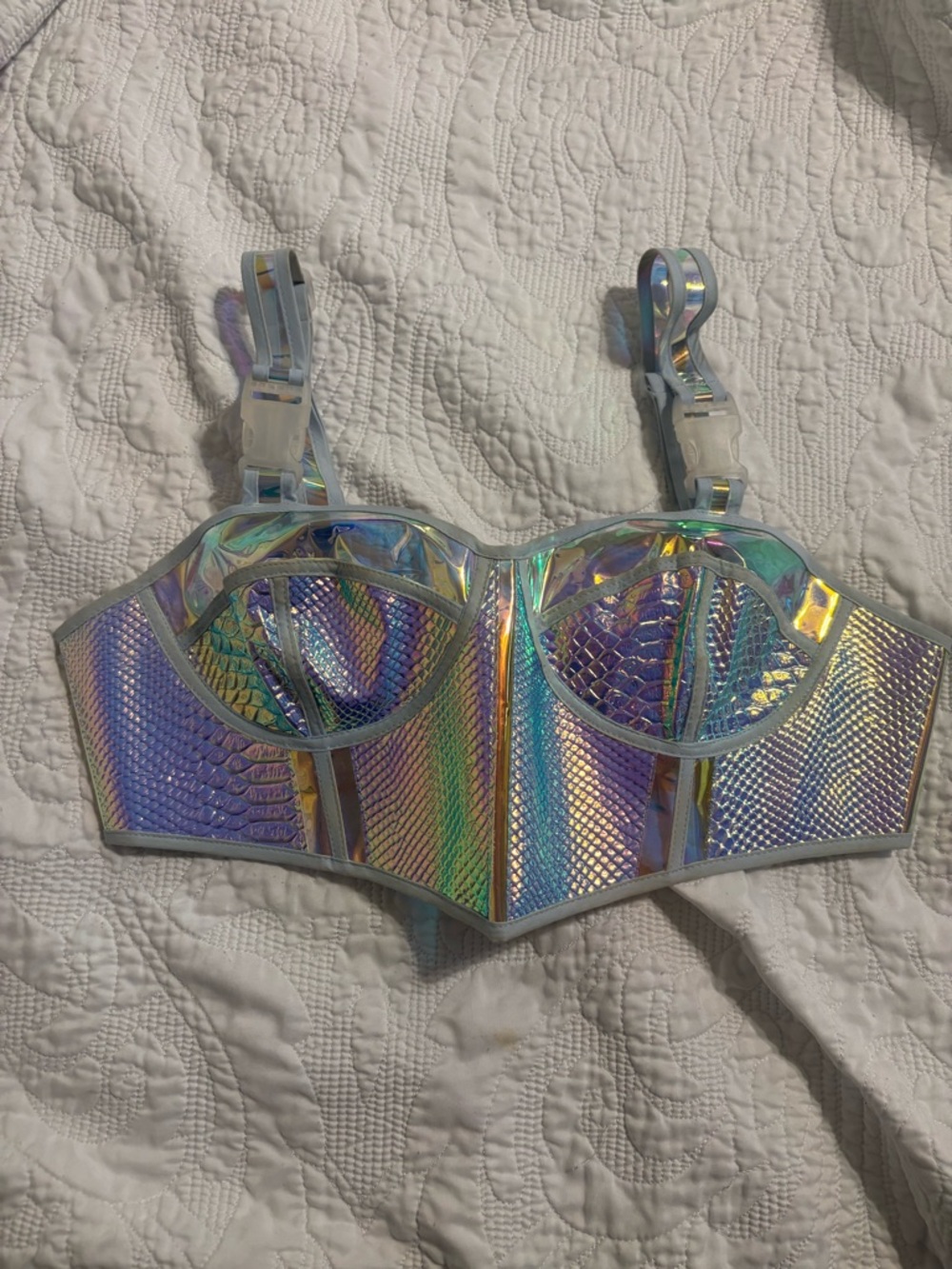 Holographic Iridescent Crop Bustier Top – Size XL
